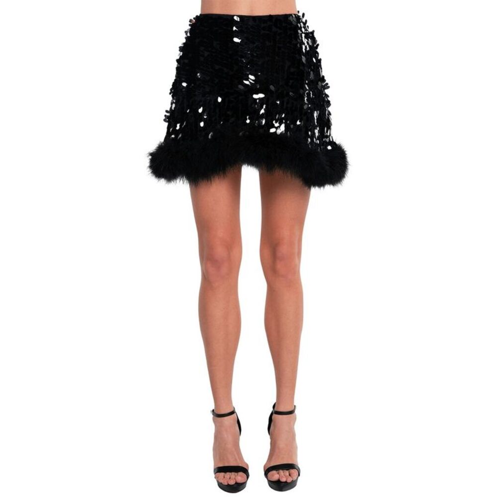 Ow Womens  Virgo Sequin Feather Skirt, Black